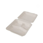 Eco-Packaging Sugarcane 3 Compartment Clamshell Container - 200 Pack-200 pieces in each pack
