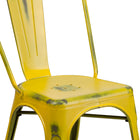 Flash Furniture Commercial Grade Distressed Metal Indoor-Outdoor Stackable Chair - Yellow-Distressed Yellow Powder Coated Frame Finish