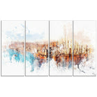 Designart Sunrise on the River 4-Panel Cityscape Canvas Art Print, (PT3303-271)-Print