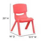 Flash Furniture Plastic Stackable School Chair with 10.5" Seat Height - Red - 10 Pack-Contoured One-Piece Shell