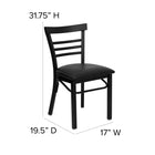 Chaise de restaurant en acier avec dossier à traverses horizontales, noir, siège en vinyle noir, 2/bte (XUDG6Q6B1LADBKV)-Barre d'appui courbe