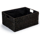 Truu Design Braided Grass Storage Basket, Set of 3, 15.5 x 7 inches, Black-Features carved handles for easy portability