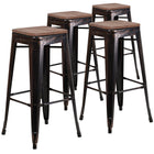 Flash Furniture 30" High Backless Black-Antique Gold Metal Barstool with Square Wood Seat-Set of 4 Stackable Industrial Style Modern Stools