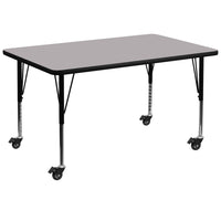 Flash Furniture Mobile 24"W x 48"L Rectangular Grey Thermal Laminate Activity Table - Height Adjustable Short Legs-Popular Rectangular Activity Table