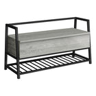 Monarch Specialties 4500 42"L Bench - Grey Storage/Black Metal-Combination flip-top storage bench and shoe rack