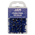 JAM Paper Colourful Push Pins, Blue Pushpins, 200 Pack-Blue Plastic with Metal Point