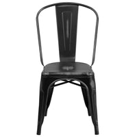 Flash Furniture Distressed Black Metal Indoor-Outdoor Stackable Chair-Stackable Bistro Style Chair