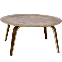 Nicer Furniture Mid Century Modern Round Molded Plywood Coffee Table - Walnut Finish-Constructed out of 8 layers of molded plywood