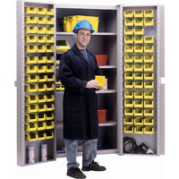 KLETON Deep Door Combination Cabinets, 84 Bins, Yellow-All-welded heavy-duty 16-gauge, combination bin/shelf cabinet