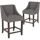 Flash Furniture Carmel 24" High Transitional Walnut Counter Height Stool with Accent Nail Trim in Dark Grey Fabric-Counter Height