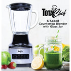 Total Chef 6-Speed Countertop Blender with Glass Jar - 6 Cup-High-quality stainless steel quad blades