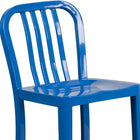 Flash Furniture Commercial Grade 24" High Blue Metal Indoor-Outdoor Counter Height Stool with Vertical Slat Back - 2 Pack-Galvanized Steel Construction
