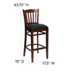 Flash Furniture HERCULES Series Vertical Slat Back Mahogany Wood Restaurant Barstool - Black Vinyl Seat-Mortise and Tenon Style Construction with metal wood screw reinforcements