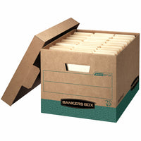Bankers Box R-Kive Letter/Legal Recycled Heavy-duty Storage Box, Kraft Green, 4 Pack-Heavy-duty, triple end, double side, double bottom construction stacks up stronger and withstands frequent handling