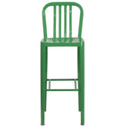 Flash Furniture Commercial Grade 30" High Green Metal Indoor-Outdoor Barstool with Vertical Slat Back - 2 Pack-Set of 2 Industrial Modern Bar Stools