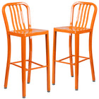 Flash Furniture Commercial Grade 30" High Orange Metal Indoor-Outdoor Barstool with Vertical Slat Back - 2 Pack-500 lb. Static Weight Capacity