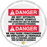 Steering Wheel Covers, Danger; do not operate or move vehicle, SED183-Language - Biligual