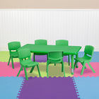 Flash Furniture 24"W x 48"L Rectangular Green Plastic Height Adjustable Activity Table Set with 6 Chairs-1.5" Thick Textured Plastic Table Top