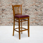 Flash Furniture HERCULES Series Vertical Slat Back Cherry Wood Restaurant Barstool - Burgundy Vinyl Seat - 2 Pack-Solid European Beech Hardwood Construction