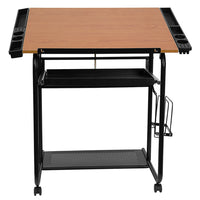 Flash Furniture Adjustable Drawing & Drafting Table with Black Frame & Dual Wheel Casters-Multipurpose Draft Table