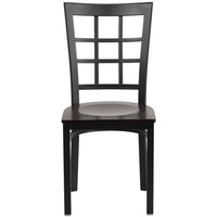 Flash Furniture HERCULES Series Black Window Back Metal Restaurant Chair - Walnut Wood Seat - 2 Pack-Set of 2 Metal Dining Chairs