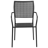 Flash Furniture Black Indoor-Outdoor Steel Patio Arm Chair with Square Back-Stackable Patio Chair