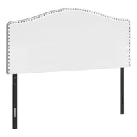 Monarch Specialties 6012Q Queen Size Headboard - White Leather-Look-Upholstered arched top headboard in a white leather-look fabric with silver-finish nailhead trim
