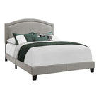 Monarch Specialties 5936Q Queen Size Bed - Grey Linen With Chrome Trim-Upholstered headboard, side and end rail in a chic grey linen-look fabric