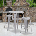 Flash Furniture Commercial Grade 30" High Backless Silver Metal Indoor-Outdoor Barstool with Square Seat-Seat Drain Hole assists in drying