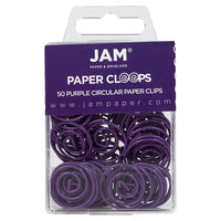 JAM Paper Circular Coloured Papercloops, Purple Round Paper Clips, 5 Packs of 50, 250 Total (2187137g)-Purple