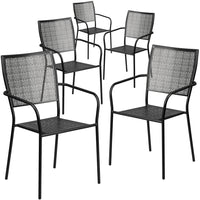 Flash Furniture Commercial Grade Black Indoor-Outdoor Steel Patio Arm Chair with Square Back-Set of 5 Outdoor Patio Chair