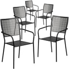 Flash Furniture Chaise de patio noire en acier pour intérieur et extérieur avec dossier carré, lot de 5-Ensemble de 5 chaises de jardin