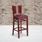 Flash Furniture HERCULES Vertical Slat Back Natural Wood Restaurant Chair - Burgundy Vinyl Seat - 2 Pack-2.5" Thick Foam Padded Seat