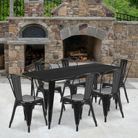 Flash Furniture 31.5'' x 63'' Rectangular Black Metal Indoor-Outdoor Table Set with 6 Stack Chairs (ET-CT005-6-30-BK-GG)-Galvanized Steel, Metal, Rubber