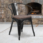 Flash Furniture Black Metal Chair with Wood Seat & Arms-Black Powder Coat Finish