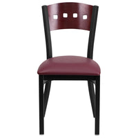 Flash Furniture HERCULES Series Black 4 Square Back Metal Restaurant Chair - Mahogany Wood Back & Burgundy Vinyl Seat - 2 Pack-Set of 2 Metal Dining Chairs