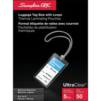 Swingline GBC UltraClear 5mm Laminating Pouches, Luggage Tag w/ Loops, Clear, 50 Pack-Thermal Laminating Pouches