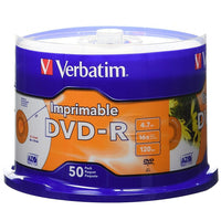 Verbatim DVD-R 4.7GB 16X White Inkjet Printable with Branded Hub, 50 Pack-Blank DVD+/-R media