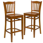 Flash Furniture HERCULES Series Vertical Slat Back Cherry Wood Restaurant Barstool - 2 Pack-Vertical Slat Back Design