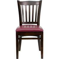 Flash Furniture HERCULES Series Vertical Slat Back Walnut Wood Restaurant Chairs with Burgundy Vinyl Seat - 2 Pack-Set of 2 Wood Dining Chairs
