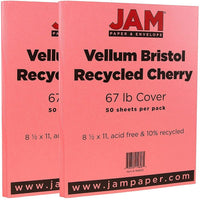 JAM Paper Vellum Bristol Cardstock, 8.5 x 11, 67lb Cherry Red, 2 packs of 50 (169823g)-Cherry