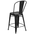 Flash Furniture Commercial Grade 24" High Distressed Black Metal Indoor-Outdoor Counter Height Stool with Back-Distressed Black Powder Coated Frame Finish