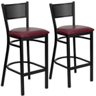 Flash Furniture HERCULES Series Black Grid Back Metal Restaurant Barstool - Burgundy Vinyl Seat - 2 Pack-Grid Back Design