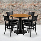 Flash Furniture – Table ronde 36 po, stratifié naturel, base ronde et 4 chaises en métal, dossier à grille, siège en vinyle noir-L’ensemble comprend 4 chaises, un dessus de table rond et une base ronde