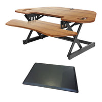 Rocelco 46" Adjustable Sit/Stand Corner Desk Riser with Anti Fatigue Mat - Teak-No assembly required for the CADR