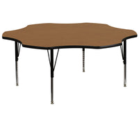 Flash Furniture 60" Flower Oak Thermal Laminate Activity Table - Height Adjustable Short Legs-Flower Shaped Activity Table