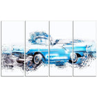 Designart Baby Blue Vintage Car, 4 Piece Gallery-Wrapped Canvas, (PT2660-271)-Print