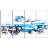 Designart Baby Blue Vintage Car, 4 Piece Gallery-Wrapped Canvas, (PT2660-271)-Print