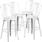 Flash Furniture Commercial Grade 30" High Distressed Metal Indoor-Outdoor Barstool with Back - White-Curved Back with Vertical Slat