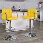 Flash Furniture Contemporary Quilted Vinyl Adjustable Height Barstools with Arms & Chrome Base - Yellow - 2 Pack-Height Adjustable Seat with Gas Lift